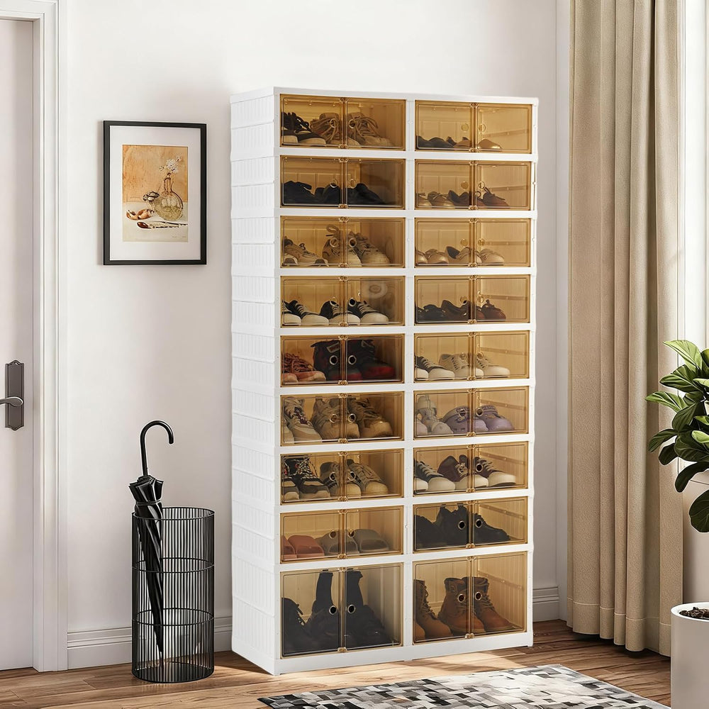 36Pairs Folding Shoe Rack Storage Device,Large Plastic Folding Shoe Cabinet
