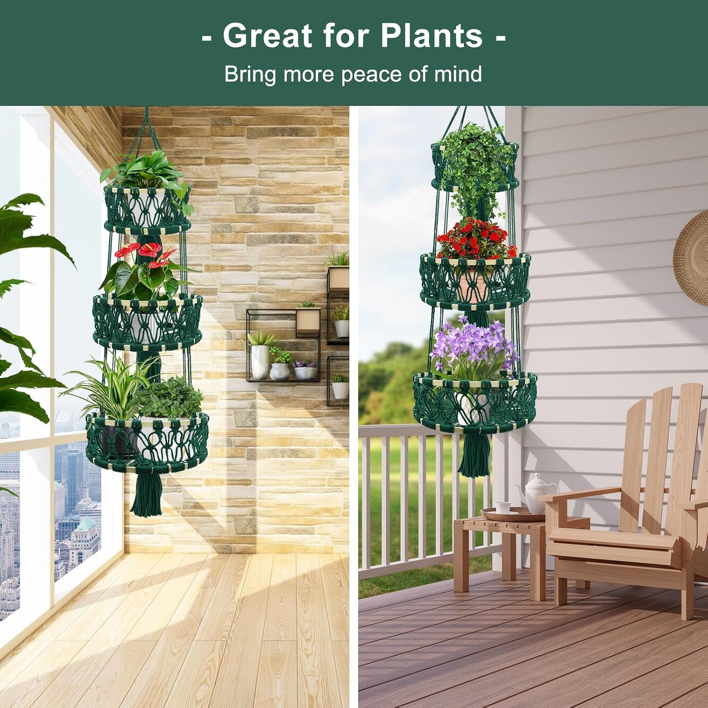 3 Tier Macrame Hanging Basket Hanging Fruit Basket for Kitchen | Cotton Rope Woven Basket for Fruit and Vegetable Storage, Space-Saving Kitchen Use, Decorative Boho Decor, Small Plant Holder