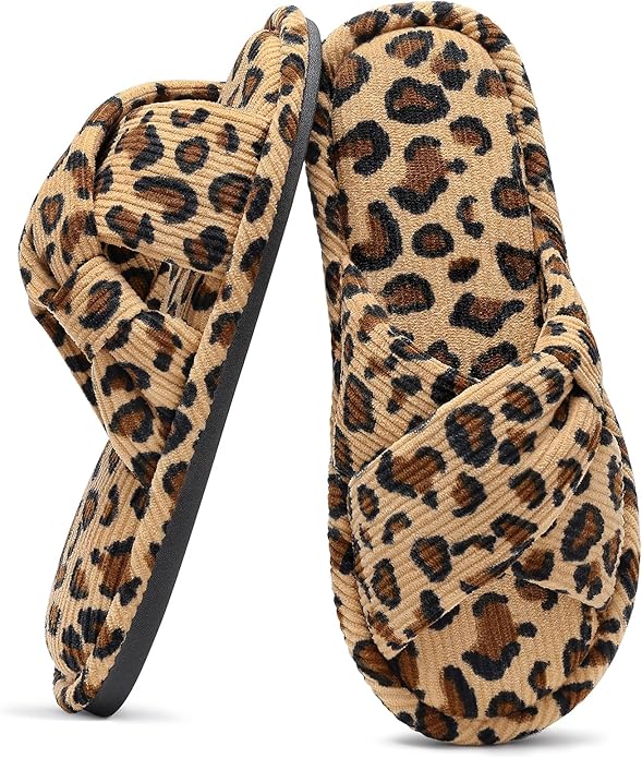 Evshine Summer House Slippers for Women Corduroy Cross Bow Indoor Slippers Open by Evshine