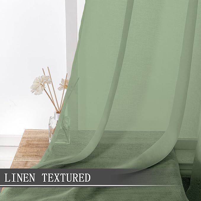 Tollpiz Short Sheer Curtains Linen Textured Bedroom Curtain Sheers Light - Image 2