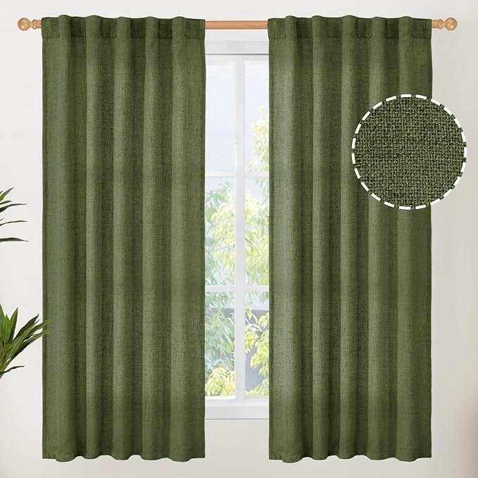 YoungsTex Olive Green Linen Curtains 63 Inch Length by YoungsTex