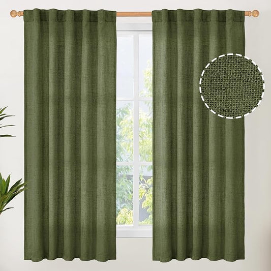YoungsTex Olive Green Linen Curtains 63 Inch Length by YoungsTex