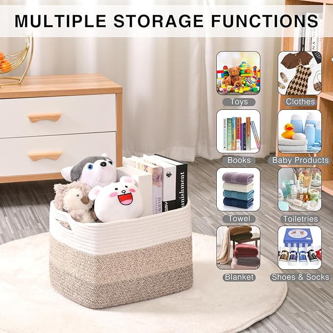 Storage Baskets for Organizing Shelves, Woven Cotton Rope Bins for Baby Nursery - Image 4
