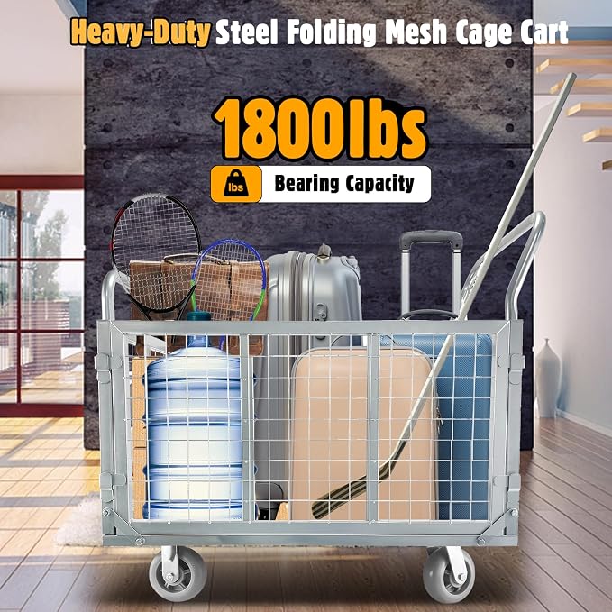 Platform Truck Cart with Cage, 6 in1 Foldable Flatbed Cart Heavy Duty Push Cart - Image 6