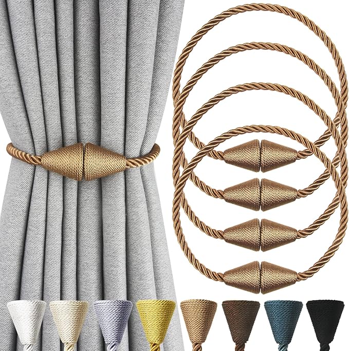 4 Pack Magnetic Curtain Tiebacks Rope Modern Handmade Curtain Tie Backs by CurtianTiebacks