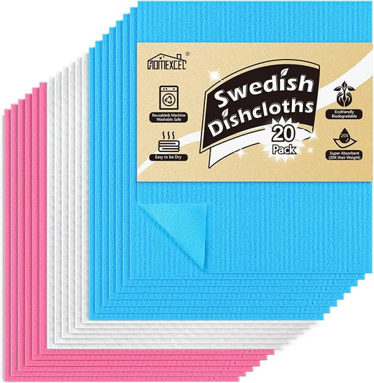 HOMEXCEL Swedish Dishcloths for Kitchen, 20 Pack Reusable Sponge Dish Cloth for by HOMEXCEL