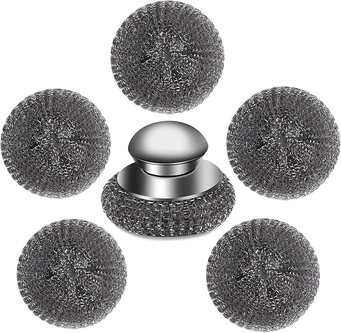 6Pcs Steel Wool Scrubber with Replacement Wire Pads Set, Stainless Steel by VinYanKee
