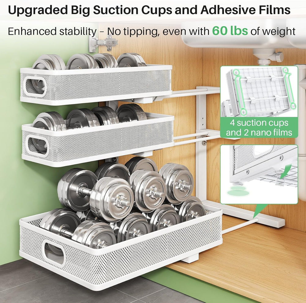 Kitstorack Under Sink Organizer, 1-Pack 3-Tier Height Adjustable Thickened Me...