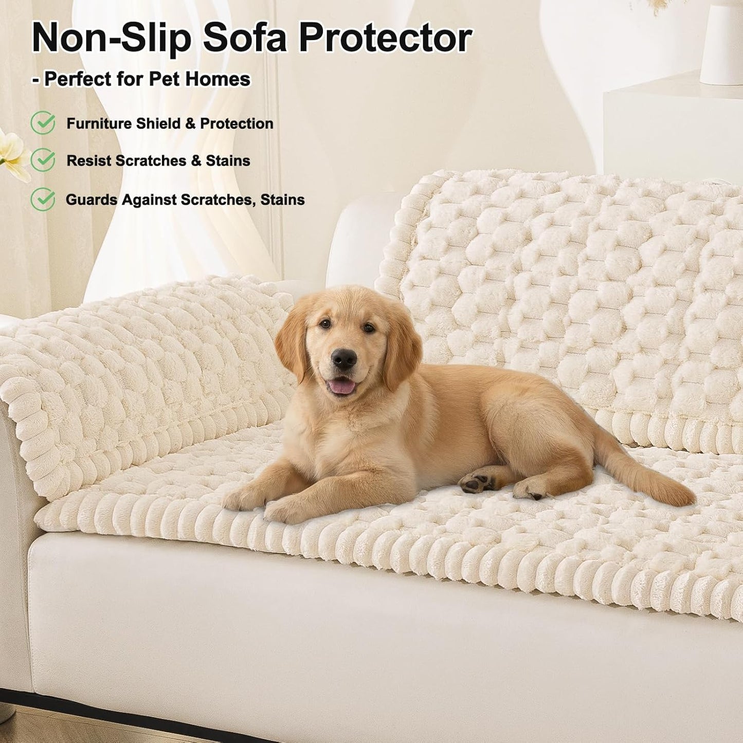 Smiry Non Slip Couch Covers for Dogs, Scratch Resistant Pet Sofa Protector, Machine Washable Soft Fuzzy Thick Furniture Cover for Sofa Loveseat Sectional Large Dogs (Cream, 27.6" x 59")