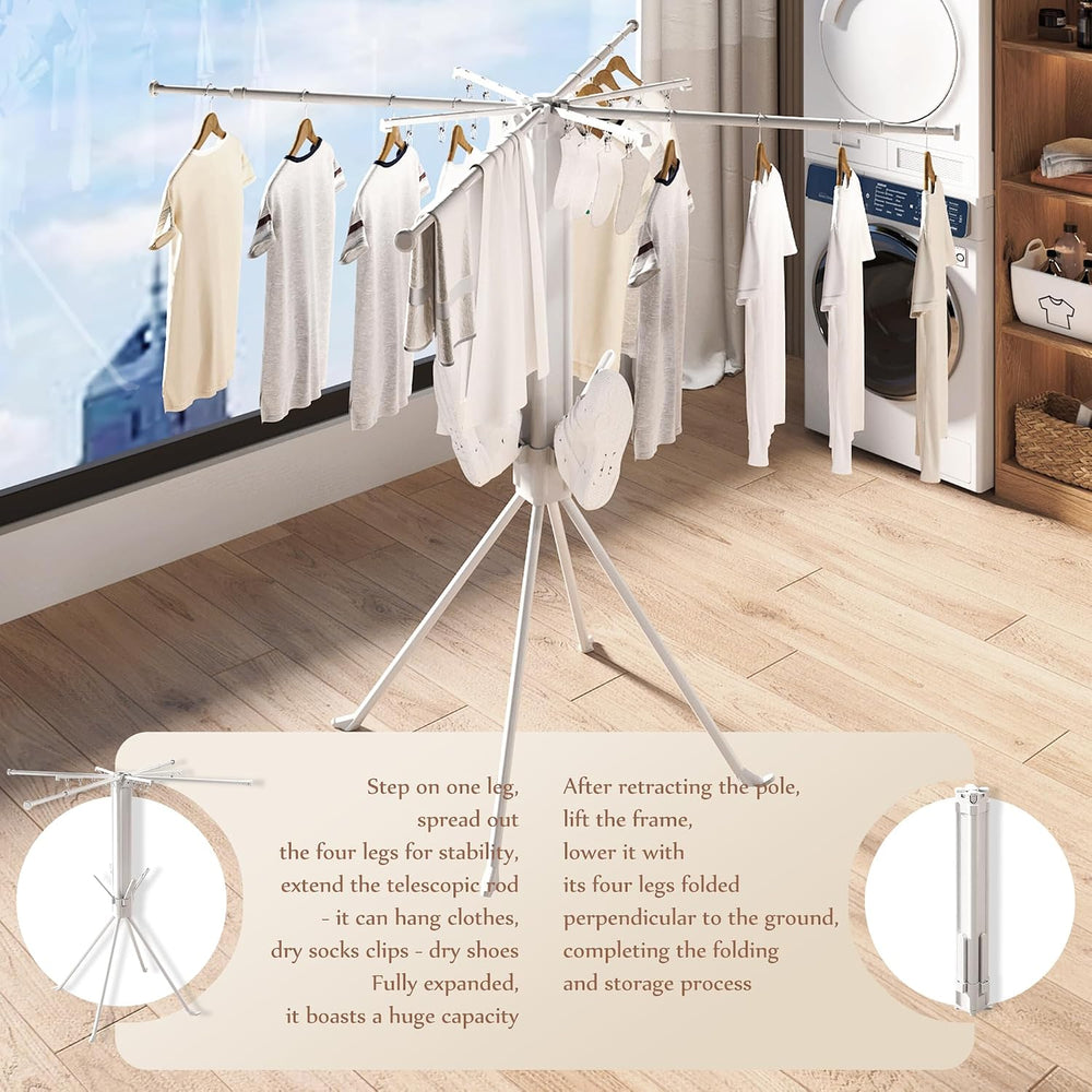 Multi-Functional 4-Leg Clothes Drying Rack, Large Capacity Foldable & Col...