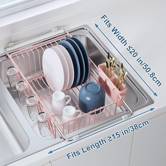 Over the Sink Expandable Dish Drainer Drying Rack In Stainless Steel - Image 5