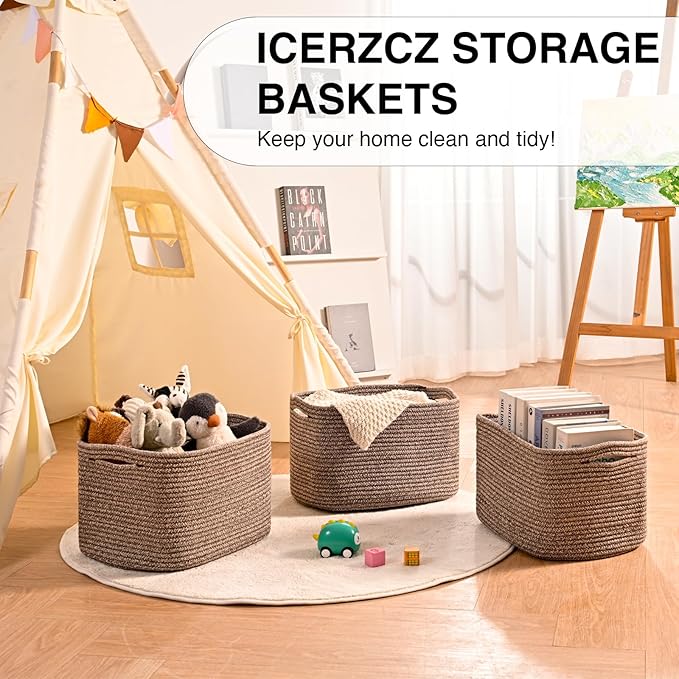 Storage Baskets for Organizing Shelves, Woven Cotton Rope Bins for Baby Nursery - Image 6