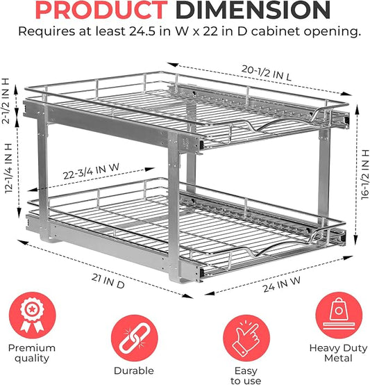 HOLDN’ STORAGE Two Tier Pull Out Cabinet Organizer, Individual Sliding Drawers - Image 2