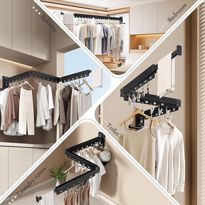 Wall Mounted Collapsible Clothes Drying Rack, Durable Space-Saving Laundry - Image 4