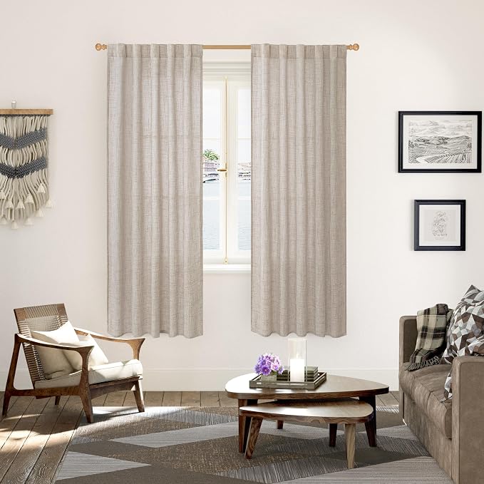 YoungsTex Natural Linen Semi Sheer Curtains 72 Inch Length 2 Panels - Image 2