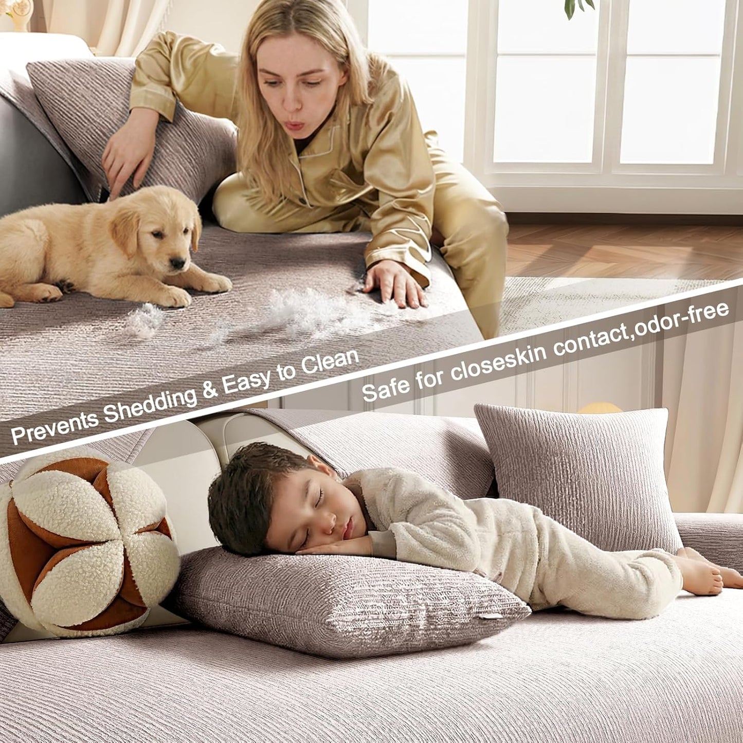 Couch Cover for Sectional Sofa, Pet Friendly Furniture Protector for Furry Pets, Washable Non-Slip Slipcover (Coffee,1pc/27×27")