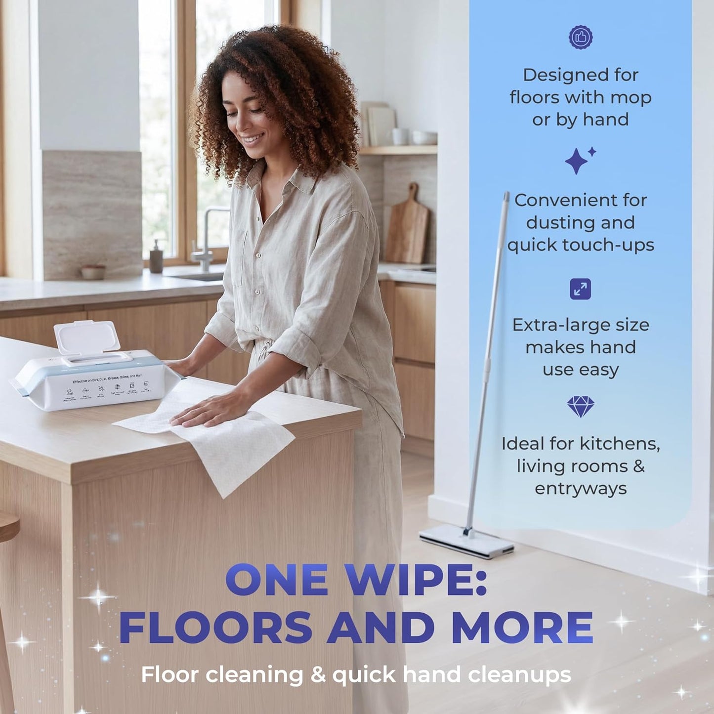 Baking Soda Cleaning Wipes - Wet Floor Mopping Replacement Pad Refills Compatible with Swiffer Sweeper Mop - Larger & Thicker Disposable Cloths for Multi-Surfaces - 30 Count (Pack of 1)