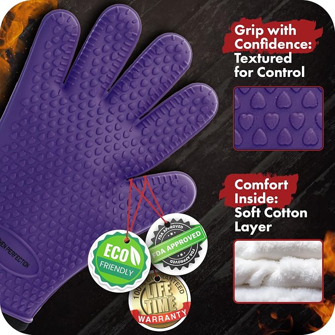 KITCHEN PERFECTION Silicone Smoker Oven Gloves -Extreme Heat Resistant BBQ - Image 4