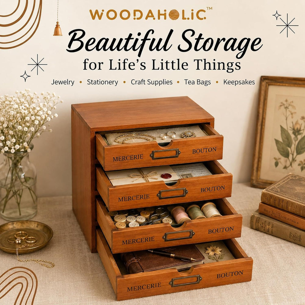 Modular Stackable Apothecary Cabinet 4 Drawer Desk Organizer - Retro Library ...