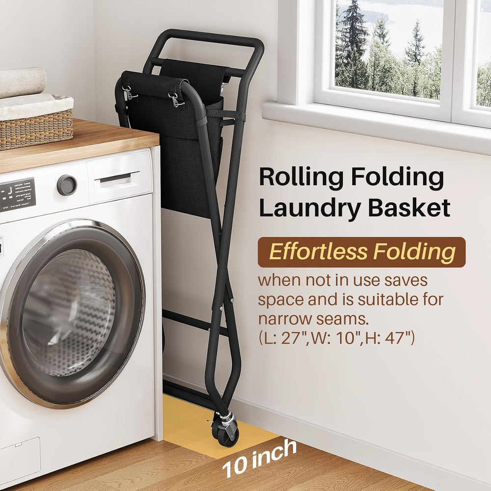No-Bend Laundry Cart- Rolling Hamper with Locking Wheels & Handle, Foldab...