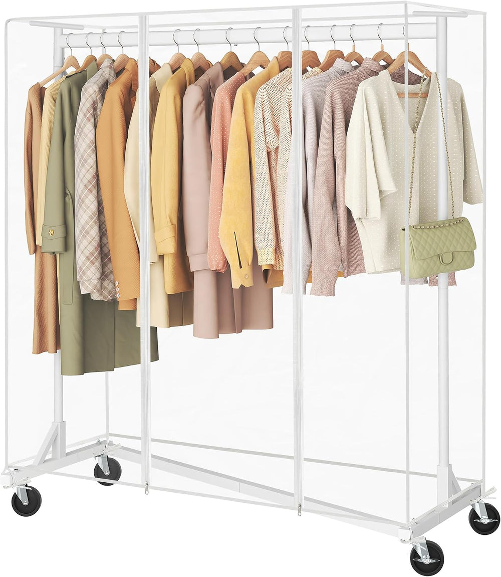 Hoctieon Z Clothes Rack with Cover, Metal Heavy Duty Clothing Rack, Rolling G...