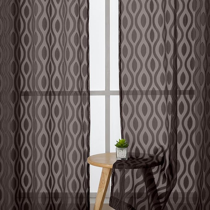 Aiyufeng Brown Sheer Curtains 72 Inches Long 2 Panels, Lightweight Clip - Image 3