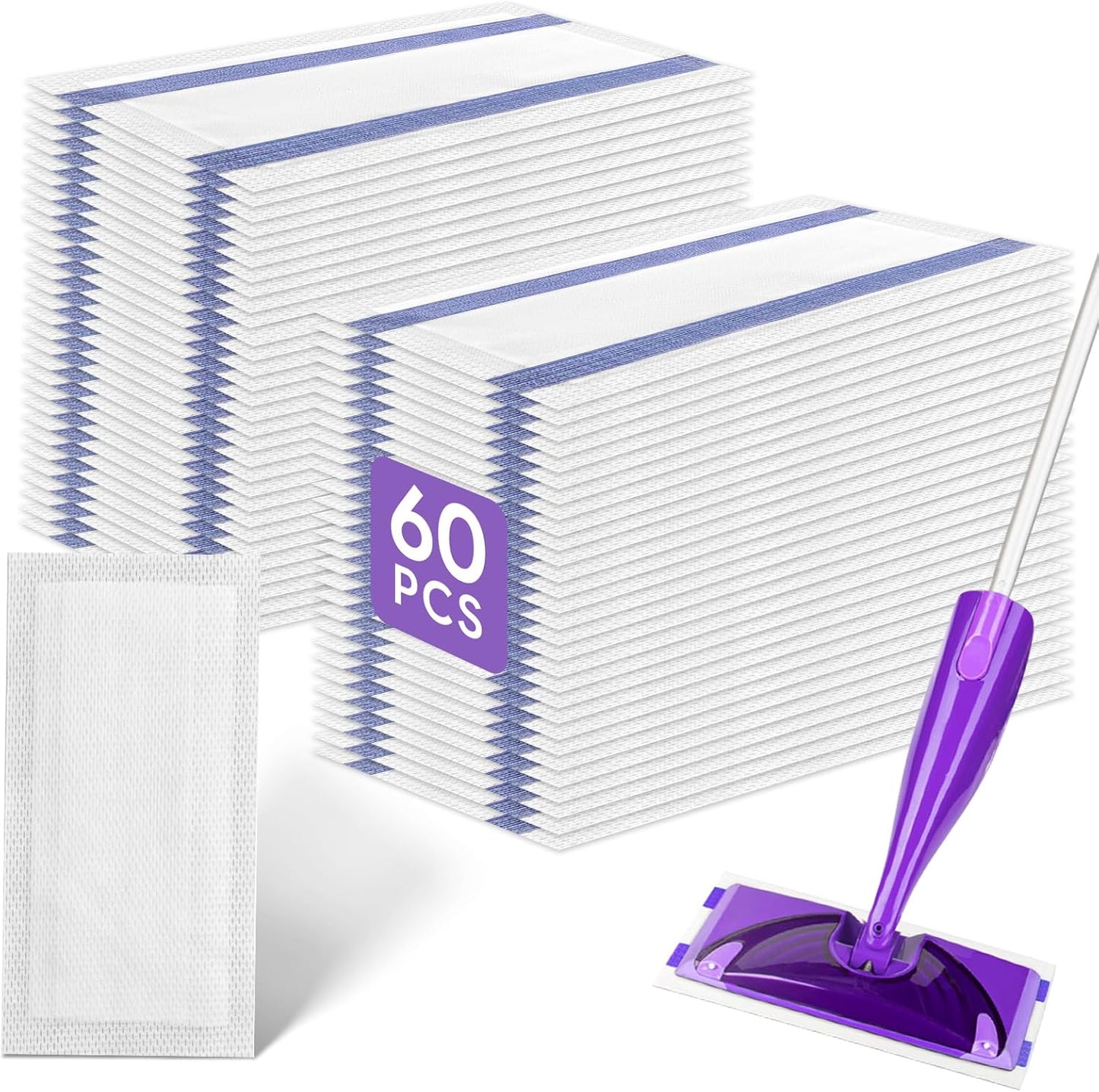 Spray Mop Pad Refill Compatible with Swiffer WetJet Multi Surface Cleaner, Disposable Multi-Layers Mopping Pads for All Hard Surface, Especially Hardwood Floor, High Thickness & High Absorbent, 60 pcs