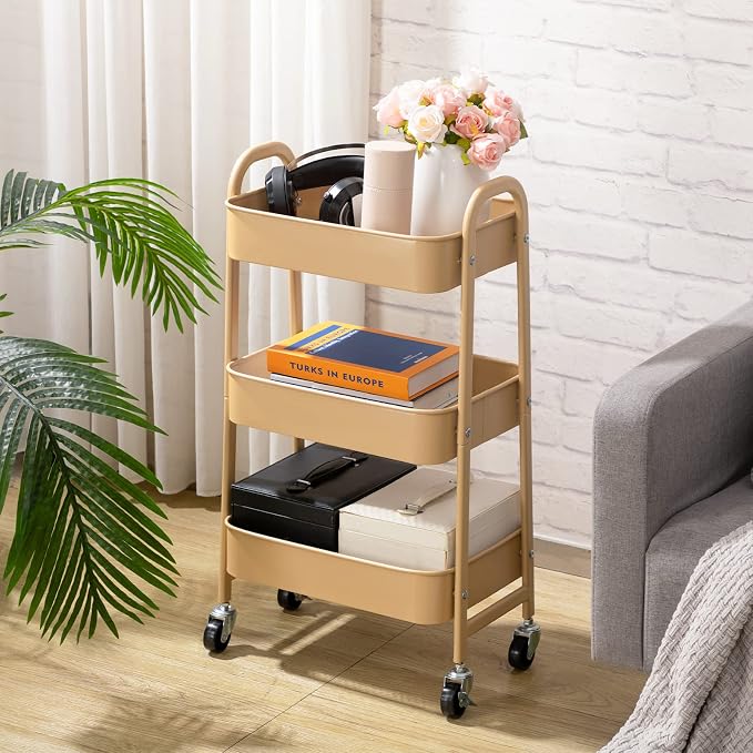 AGTEK Makeup Cart, Movable Rolling Organizer Cart, 3 Tier Metal Utility Cart - Image 2