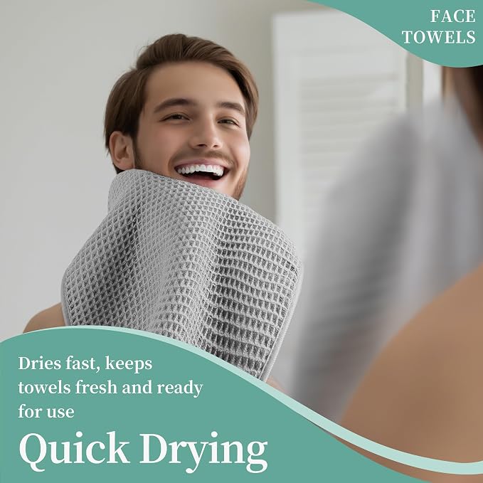 Microfiber Waffle Face Towels, 2 Pieces, Fast Drying, Lint Free - Image 5