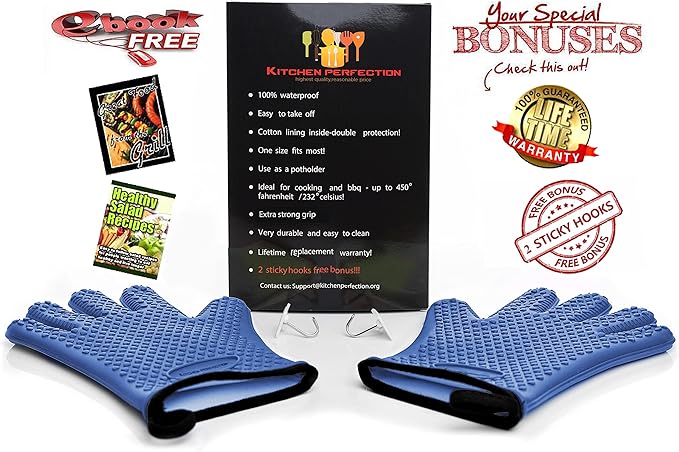 KITCHEN PERFECTION Silicone Smoker Oven Gloves -Extreme Heat Resistant BBQ - Image 2