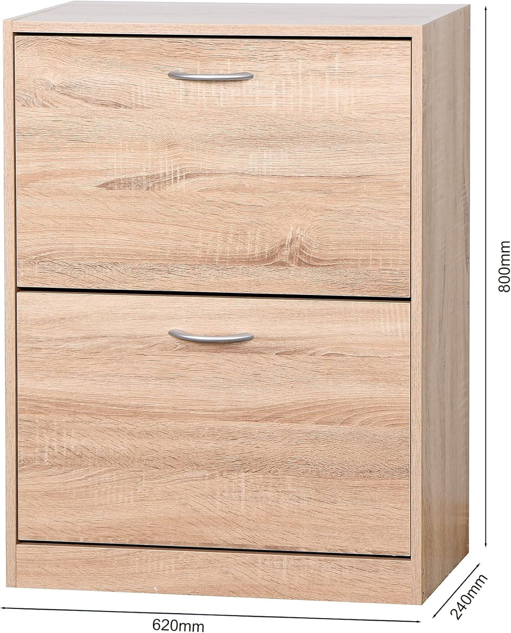 Shoe Cabinet, 2 Flip Drawers Wooden Freestanding Shoe Rack, Wooden Shoe Stora...