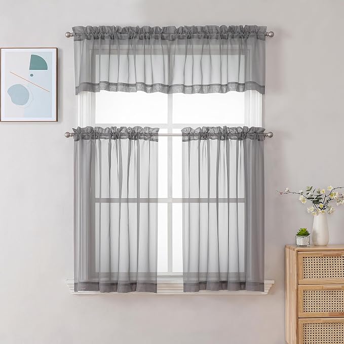 Chyhomenyc Sheer Window Curtains Tier 2 Pieces Set, 36 inch Length, Short - Image 2