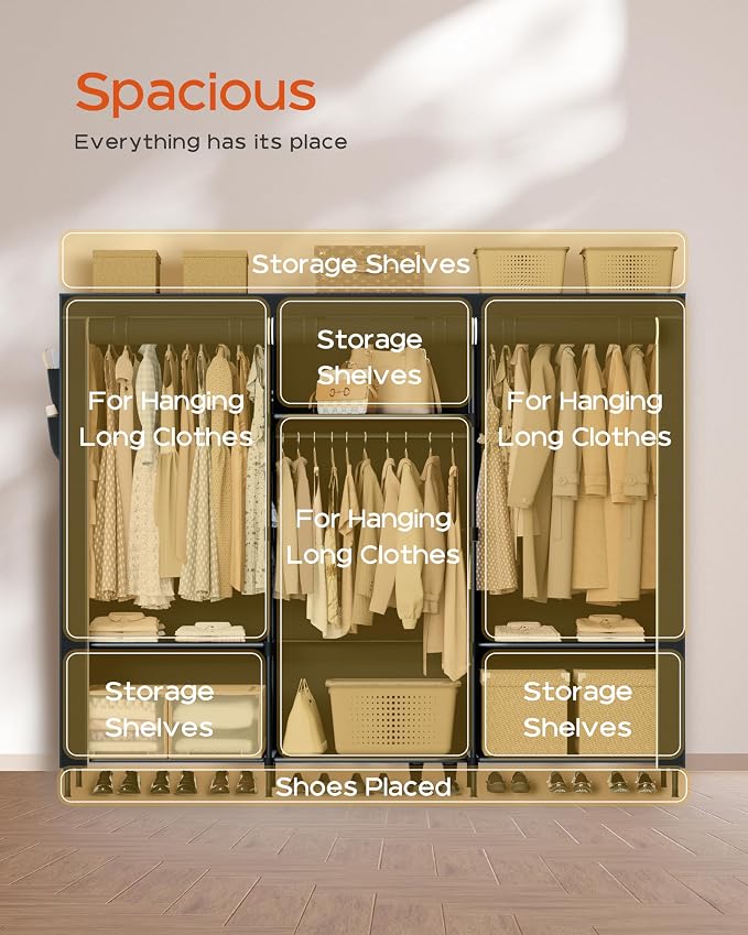Portable Closet, 81.1 Inch Extra Large Capacity Wardrobe Closet - Image 4