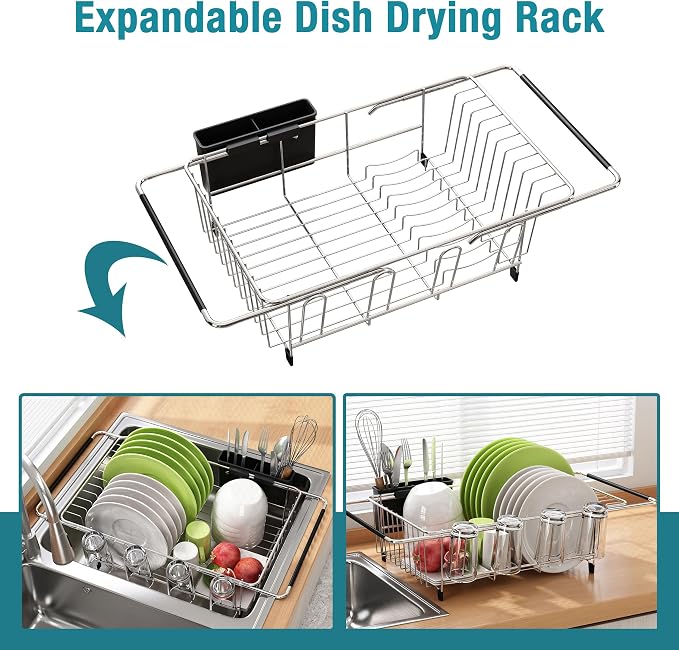 JASIWAY Dish Drying Rack in Sink, Expandable Stainless Steel Dish Drainers - Image 2