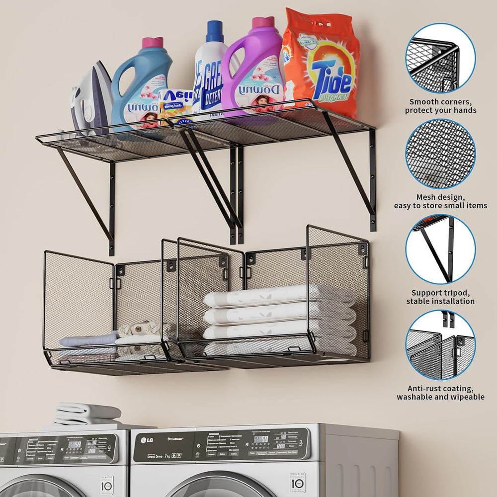 2 Pack Laundry Room Shelves Organization And Storage,Wall Mounted Clothes Dry...