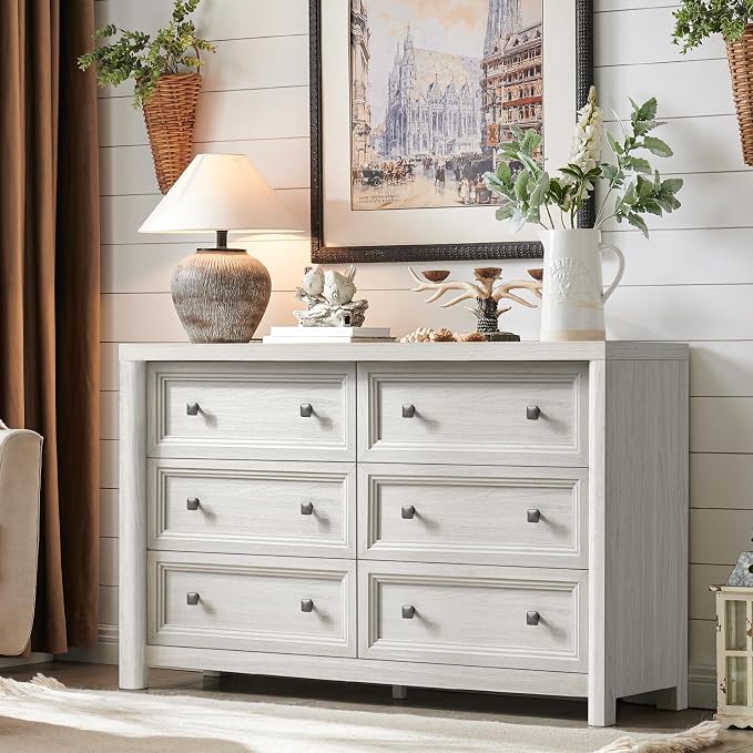 Farmhouse 6 Drawers Dresser for Bedroom, Metal Handle, Storage Closet Dressers by StandifurnoFurniture
