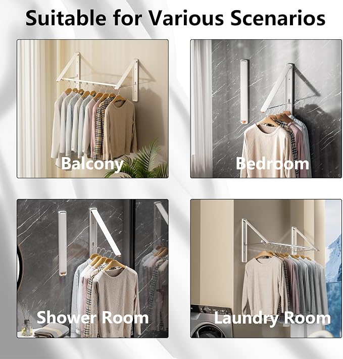 Dr.DJ Clothes Drying Rack with Rod, Wall-Mounted Retractable & Foldable Clothes - Image 2