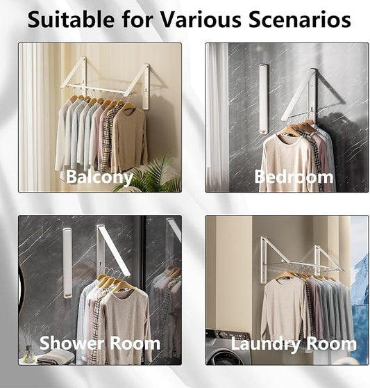 Dr.DJ Clothes Drying Rack with Rod, Wall-Mounted Retractable & Foldable Clothes - Image 2