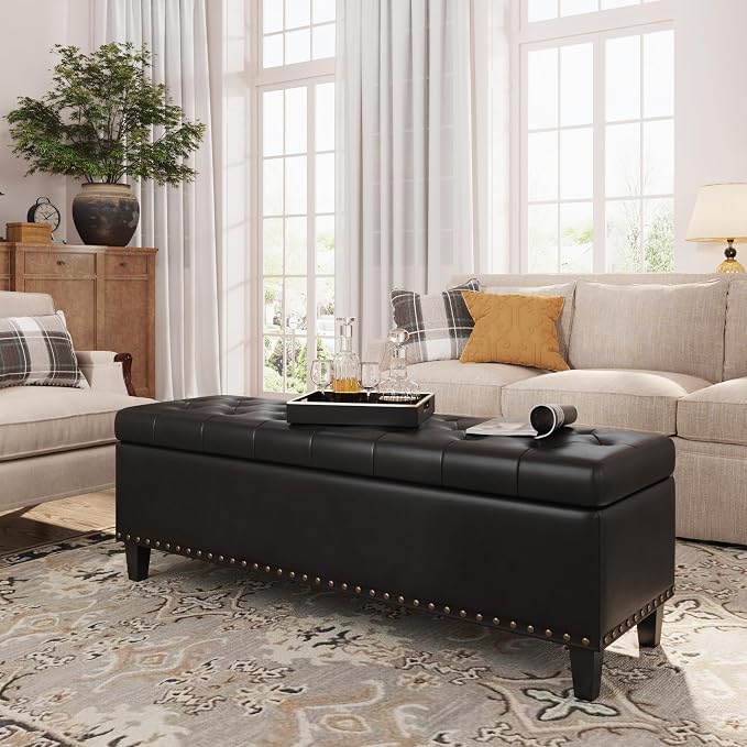 Storage Ottoman Bench, 51-Inch Large Storage Bench by FiveWillowise