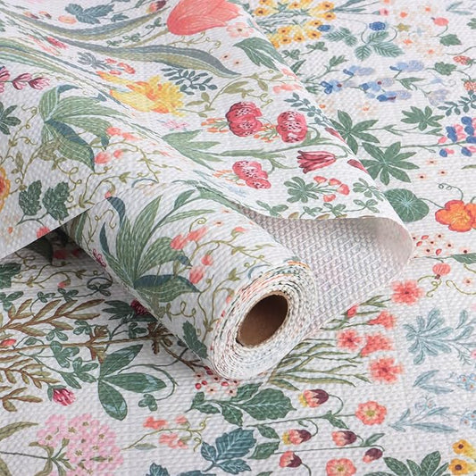 Floral Shelf Drawer Liners, 16IN x 10FT Non Adhesive and Strong Non-Slip by Amiitay
