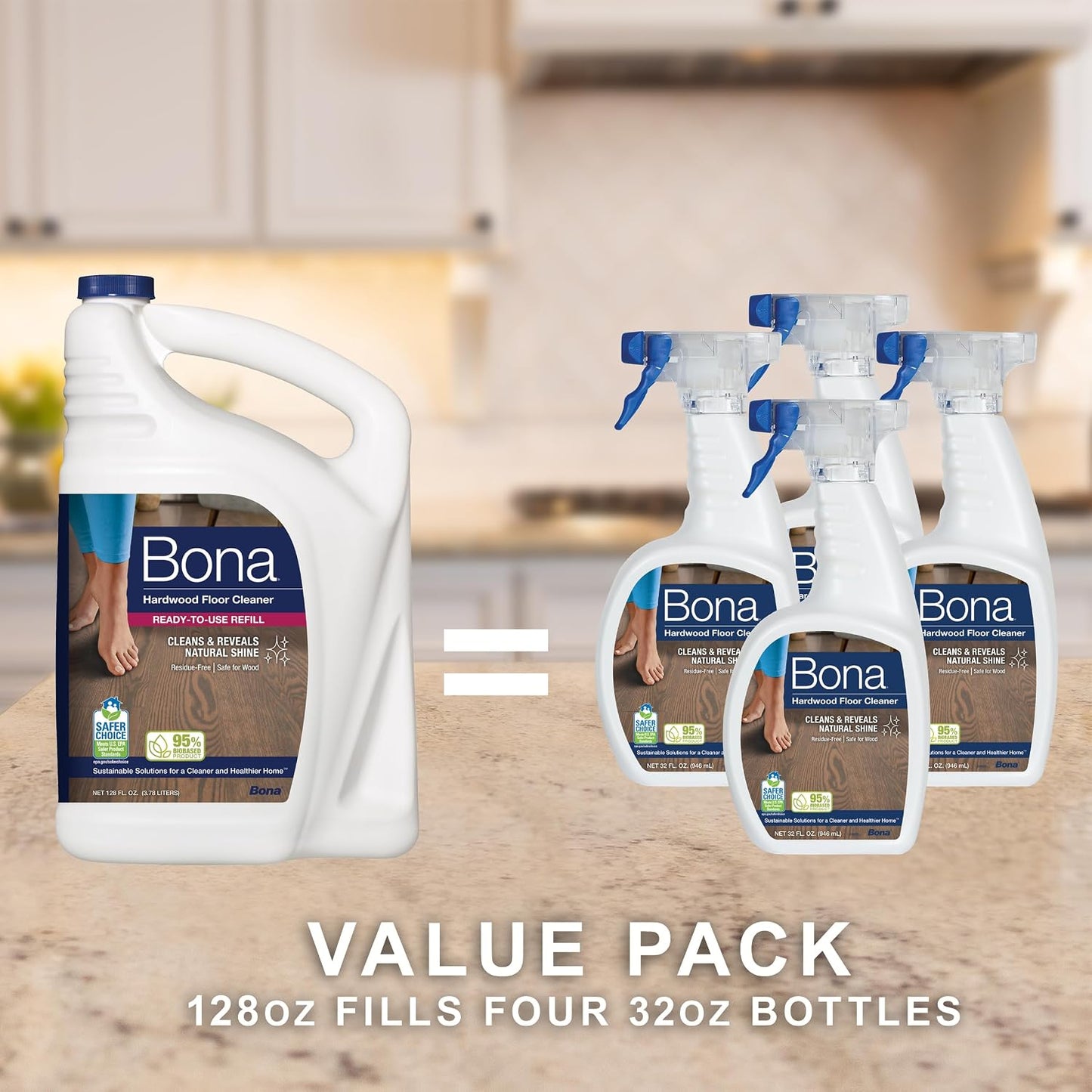 Bona Hardwood Floor Cleaner Refill - 128 fl oz - Unscented | Refill for Bona Spray Mops and Spray Bottles - Residue-Free Floor Cleaning Solution for Wood Floors