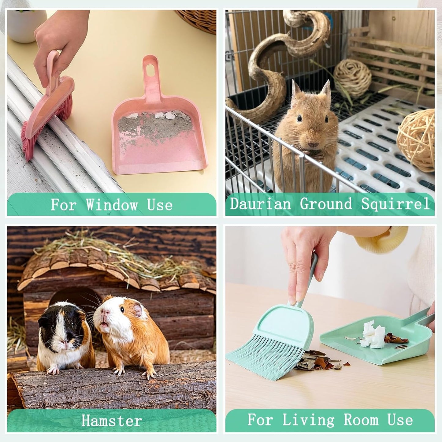 ZUFECY Mini Broom and Dustpan Set, Small Handheld Brush for Car Keyboard Desk Cleaning, Compact Sweeper for Chinchilla Hamster Bunny Small Pet Cage, Blue and Pink (2 Pack)
