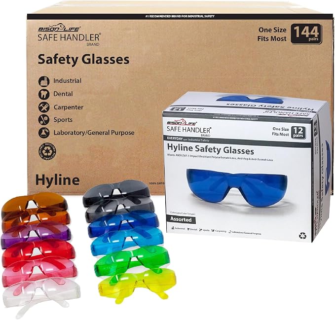 SAFE HANDLER Hyline Anti-Fog Color Safety Glasses Variety, Impact Resistant by BisonLife