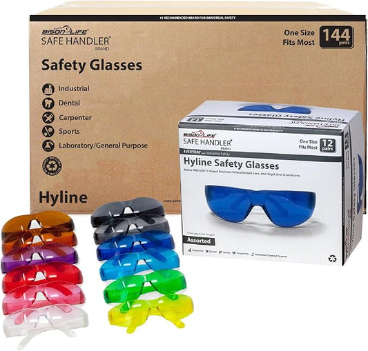 SAFE HANDLER Hyline Anti-Fog Color Safety Glasses Variety, Impact Resistant by BisonLife