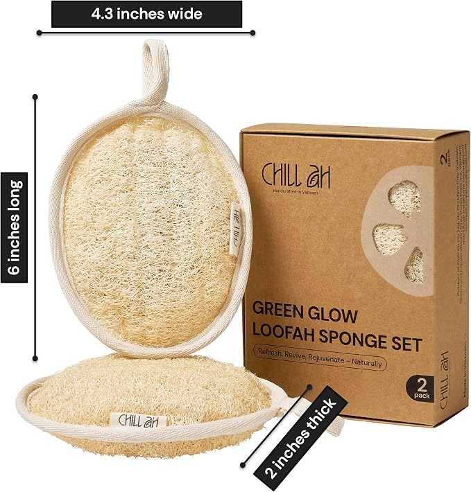 Chill Ah Green Glow All Natural Exfoliator Dual Sided Loofah Bath Sponge Set – - Image 8