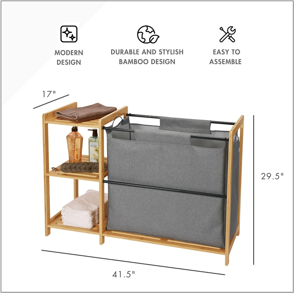 Bamboo Laundry Hamper with Shelves - Freestanding Laundry Hamper Basket Table...
