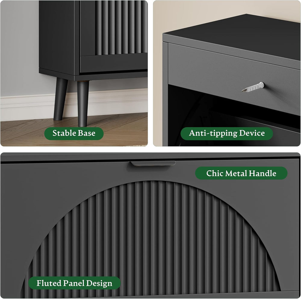 Xixini Shoe Storage Cabinet with 2 Flip Drawers, 36" Tall Narrow Wood Fl...