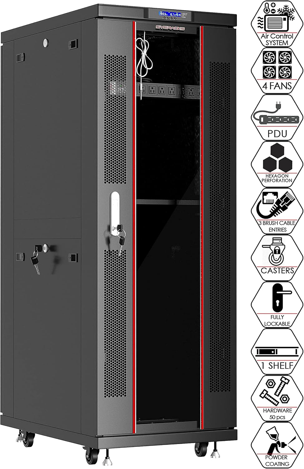 Sysracks 42U Server Rack Cabinet, 19” Floor Standing Enclosed Network Cabinet...