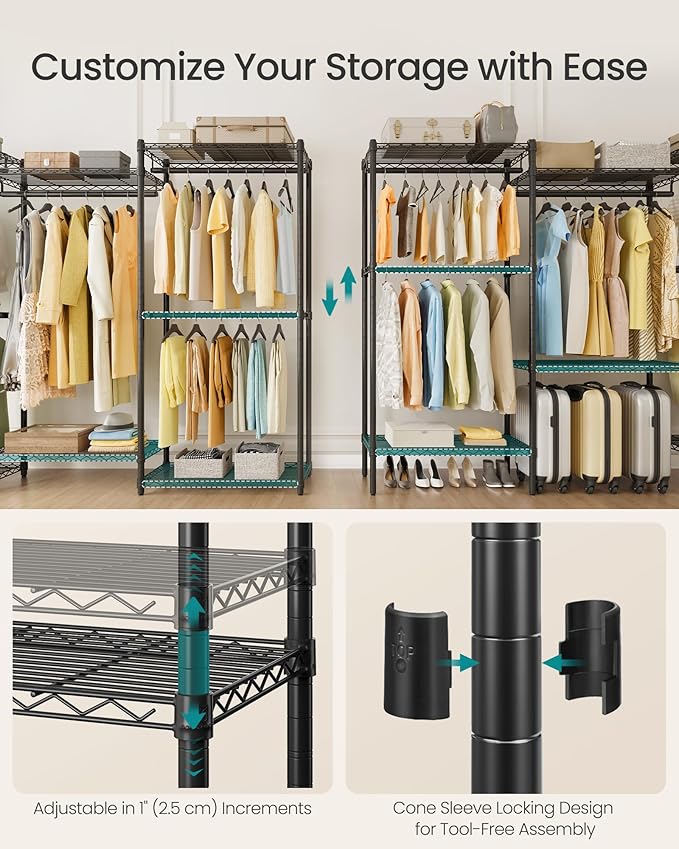 SONGMICS Heavy-Duty Clothes Rack, Garment Rack, Portable Closet, 68.7-Inch Wide - Image 4