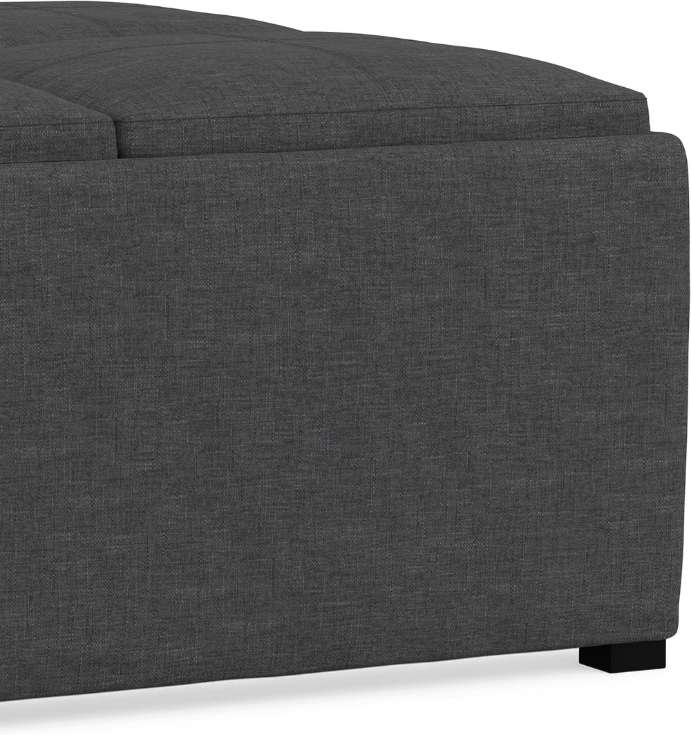 SIMPLIHOME Avalon 35" Wide Linen Look Fabric Square Ottoman in Slate Grey